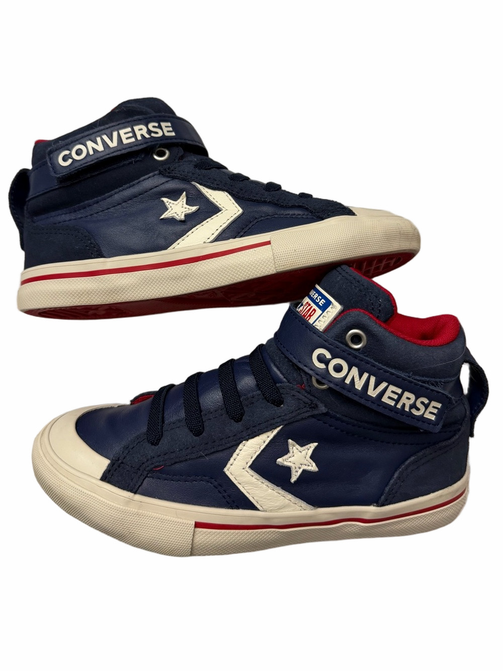 Converse Navy Blue Velcro Boy 1.5 Sneakers White Star Red Accents School Shoes